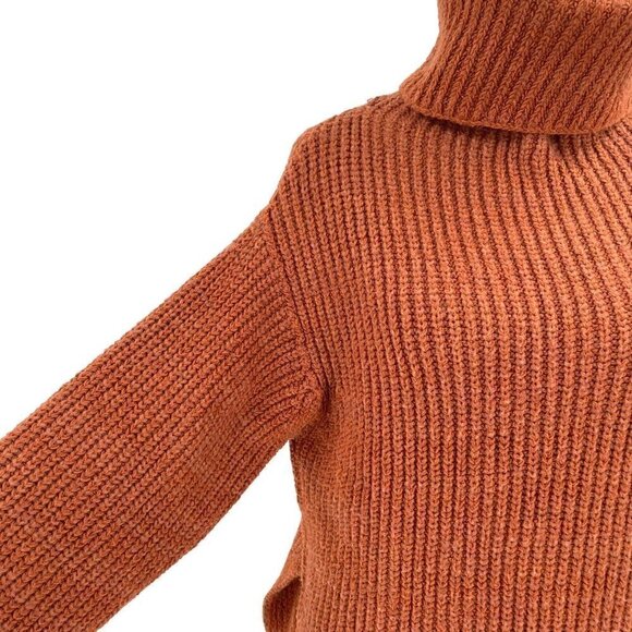 Free People Oversized Chunky Knit Turtleneck Sweater Burnt Orange size XS - Picture 3 of 7